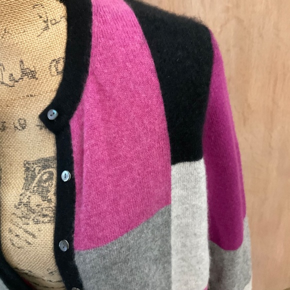 Charter club cashmere 2-ply color blocked cardigan sweater pink/grey w/ flaw - Picture 9 of 12